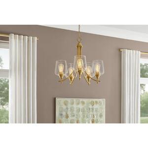 Pavlen 23 in. 5-Light Antique Brass Chandelier with Clear Glass Shades