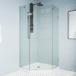 Verona 38 in. L x 38 in. W x 77 in. H Frameless Pivot Neo-angle Shower Enclosure Kit in Chrome with 3/8 in. Clear Glass