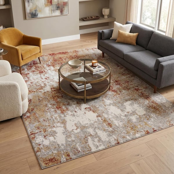 Yasmin 8 x 10 Red/Cream Abstract Pattern Area Rug for High Traffic Living Room Dining Room Bedroom