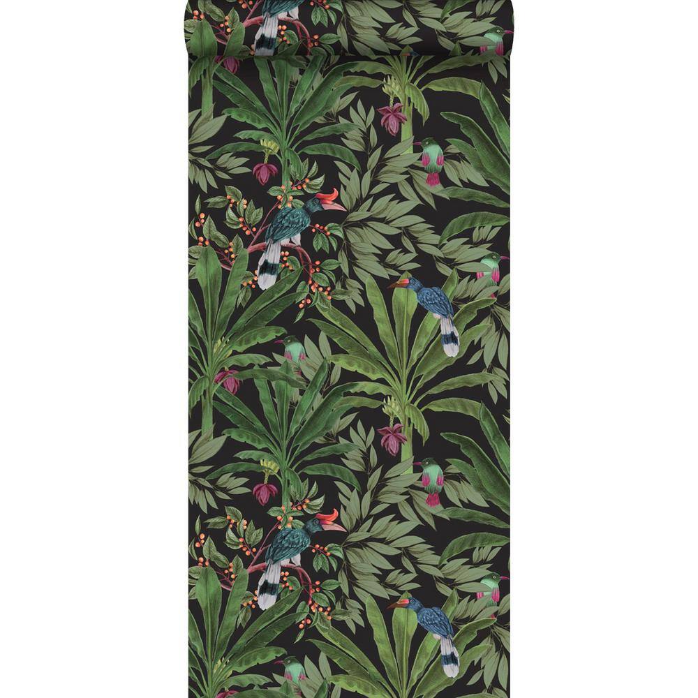 Carola Black Jungle Tropics Botanical Wallpaper, 20.9-in by 33-ft