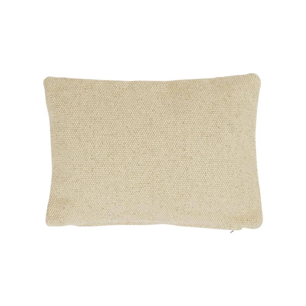 Cream and Mustard Embroidered Cotton Lumbar Pillow
