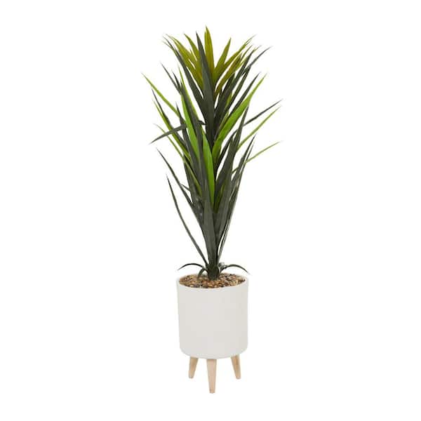 Litton Lane 49 in. H Dracaena Artificial Plant with Realistic Leaves and White Ceramic Pot