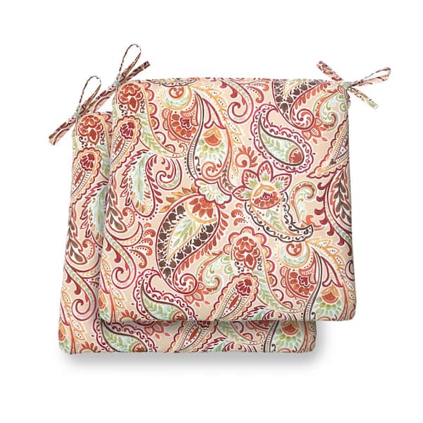 Unbranded Hampton Bay 20 in. x 19 in. x 3.5 in. Chili Paisley Square Outdoor Seat Cushion (2 Pack)
