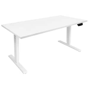 59 in. White Frame White Rectangular Tabletop Electric Height Adjustable Standing Desk with Dual Motor
