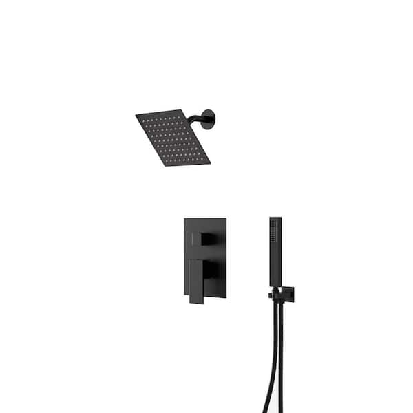 Crozet 2-Spray Wall Mount Rain Shower Head and Handheld Shower Faucet 1.8 GPM in Matte Black (Valve Included)