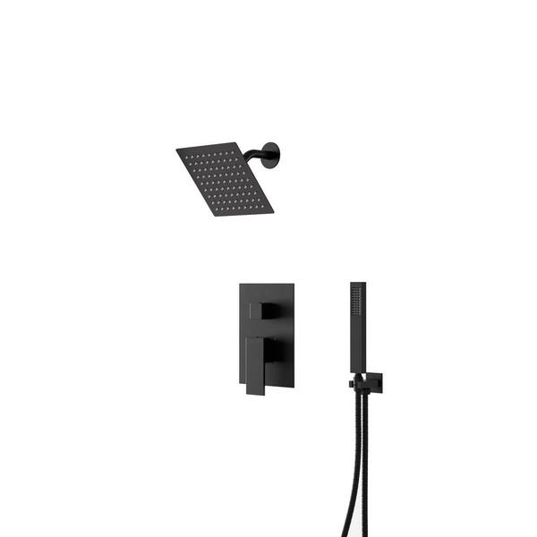 Crozet 2-Spray Wall Mount Rain Shower Head and Handheld Shower Faucet 1.8 GPM in Matte Black (Valve Included)