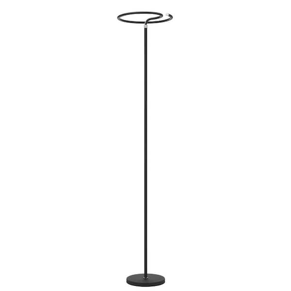 Worldwide Lighting Twizzler 67.52 in. Black Finish Round LED Bright Light Floor Lamp Dimmable Up-Light Tall Standing Torchiere Lamp