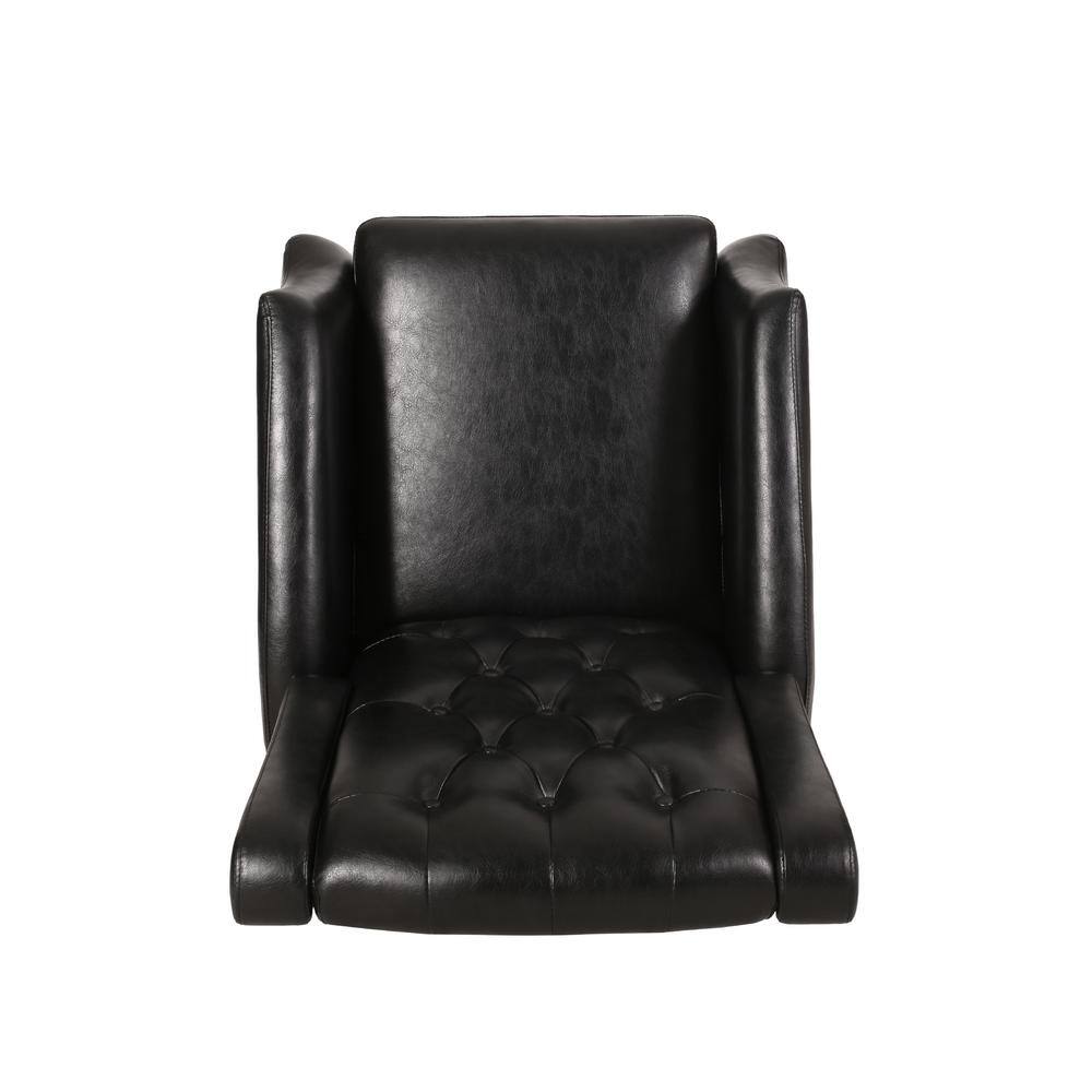 Midnight Black and Dark Brown Faux Leather Wood Recliner Set