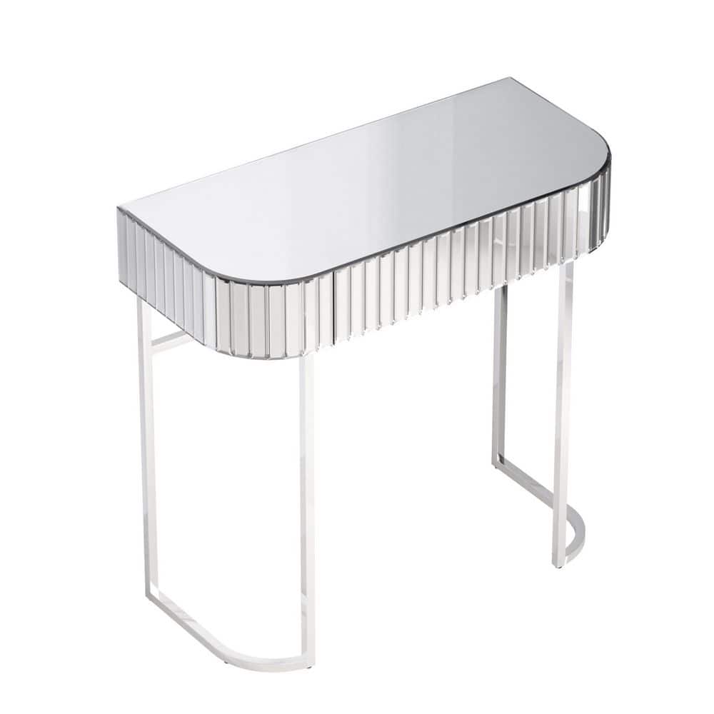 Silver Bench Mirrored Vanity Table Mirrored Dressing Table 32.3 in. x 31.5 