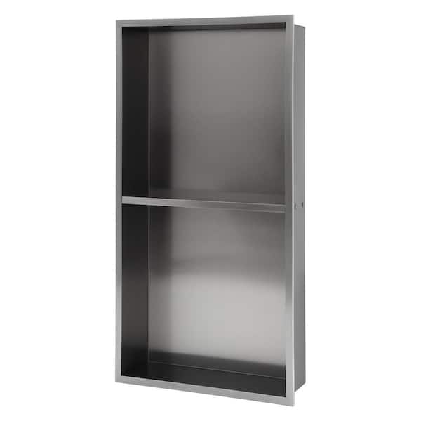 13 in. W x 25 in. H x 3.94 in. D Stainless Steel Double Shelf Shower Niche (Set of 1) Piece in Gunmetal Black