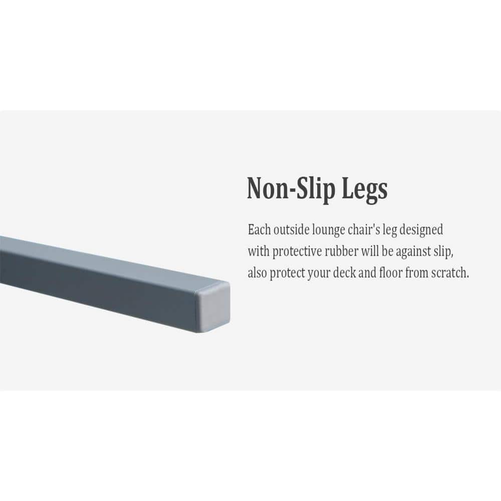 Close-up of the non-slip rubber feet on the lounge chair legs.