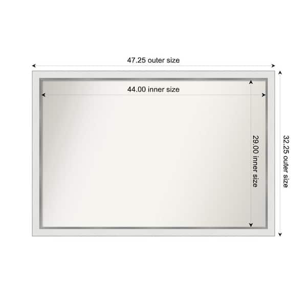 Amanti Art Medium Rectangle Satin White Silver Casual Mirror (32 in. H x 47 in. W)