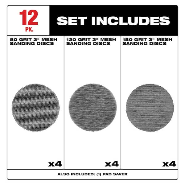 3 in. Assorted 80-Grit, 120-Grit, 180-Grit Mesh Sanding Discs For M12 FUEL 3 in. Random Orbital Sander (13-Piece)