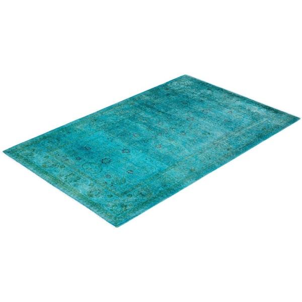 Overdyed Blue 3 ft. x 5 ft. Solid Wool Indoor Area Rug