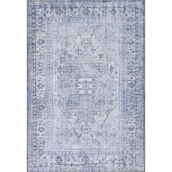 57 GRAND BY NICOLE CURTIS 57 Grand Machine Washable Light Grey/Blue 5 ft. x  7 ft. Bordered Traditional Area Rug 872319 - The Home Depot