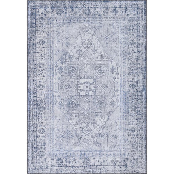 Well Woven Nile Gila Vintage Bohemian Medallion Botanical Border Grey 8 ft. x 10 ft. Machine Washable Flatweave Area Rug
