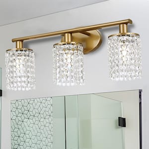 20.87 in.3-Light Gold Wall Sconce with Crystal Shade