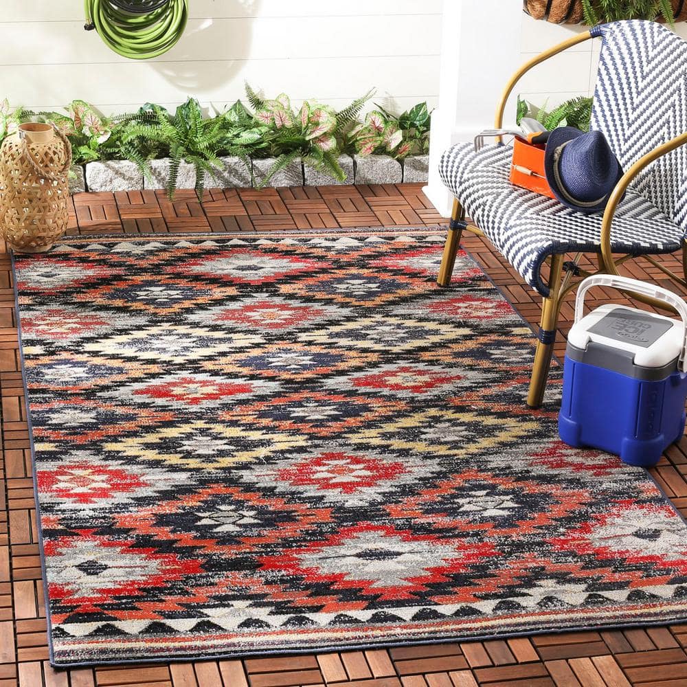 Rust and Multi Geometric 6' x 9' Synthetic Area Rug
