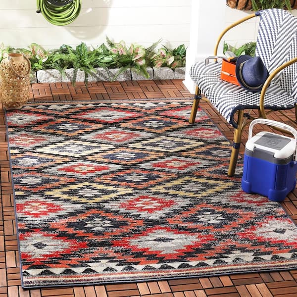 Montage Rust/Multi 9 ft. x 12 ft. Geometric Indoor/Outdoor Patio  Area Rug