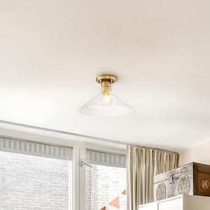 Leena 14 in. 1-Light Brushed Gold Modern Semi Flush Mount with Clear Glass Shade for Bedrooms