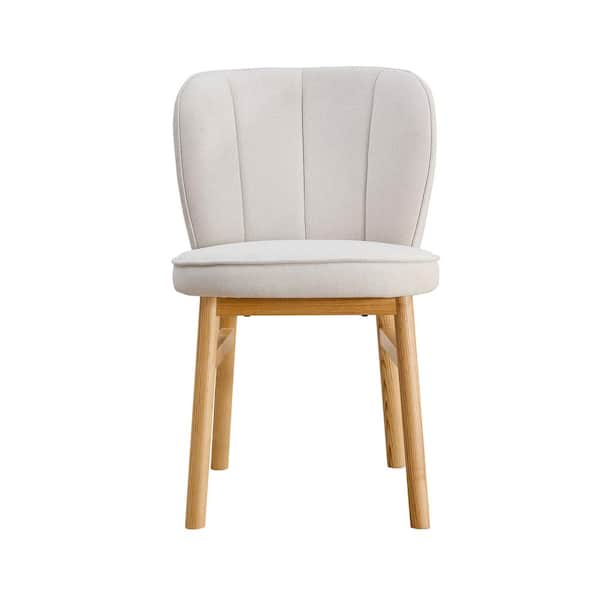 Unbranded Solid Wood Outdoor Dining Chair, Modern Armless Chairs with Beige Cushion, Natural