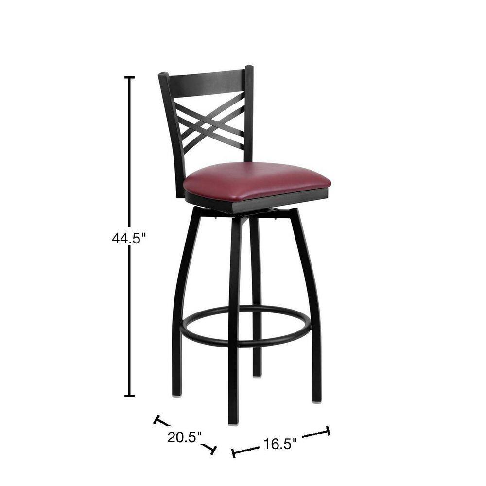 Burgundy Vinyl and Black Metal 'X' Back 44.5" Swivel Barstool