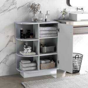 23.6 in. W x 9.7 in. D x 31.3 in. H Gray MDF Freestanding Linen Cabinet with Open and Adjustable Shelf in Gray