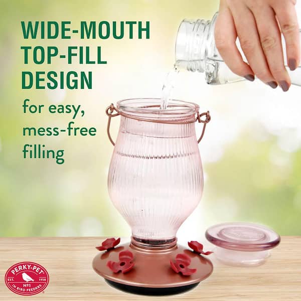 Rose Gold Top-Fill Decorative Glass Hummingbird Feeder - 24 oz. Capacity