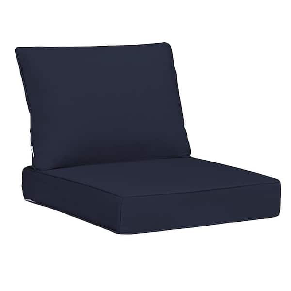 Uixe 22.5 in. x 24.5 in. 19 in. x 22.5 in. 2-Piece Seat Rectangle Outdoor Lounge Chair Cushion Throw Pillow Set Dark Blue