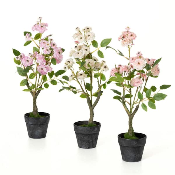 SULLIVANS 16.25 in. Pink Indoor Artificial Set of 3 Mini Rose Bushes in Pots
