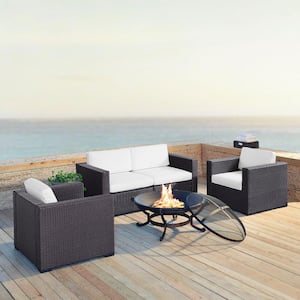 Biscayne 5-Piece Wicker Outdoor Sectional Set With White Cushions