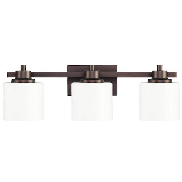 TRIBESIGNS WAY TO ORIGIN Sage 24 in. 3-Lights Modern Contemporary Antique Bronze Bathroom Vanity Lights with Oval Cylinder Shape Opal Glass Shade