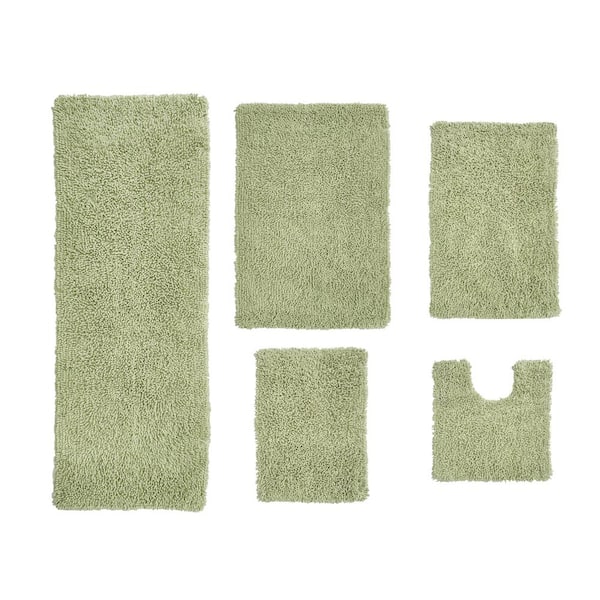 HOME WEAVERS INC Fantasia Bath Rug 100% Cotton Bath Rugs Set, 5-Pcs Set with Contour, Sage