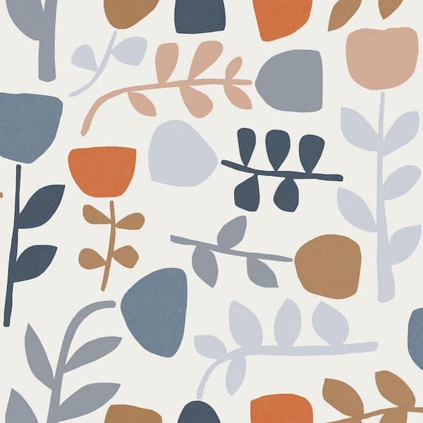 A-Street Prints Juni Blue Orange Abstract Tulips Wallpaper Sample