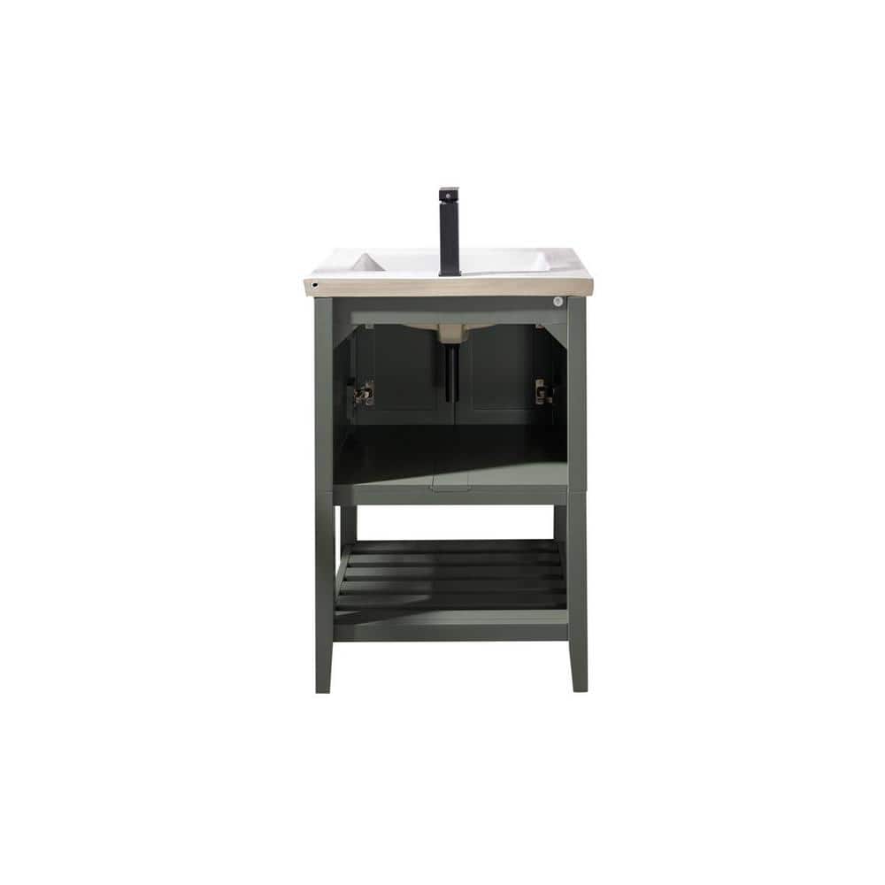 24-inch Pewter Green Solid Poplar Vanity with White Ceramic Sink