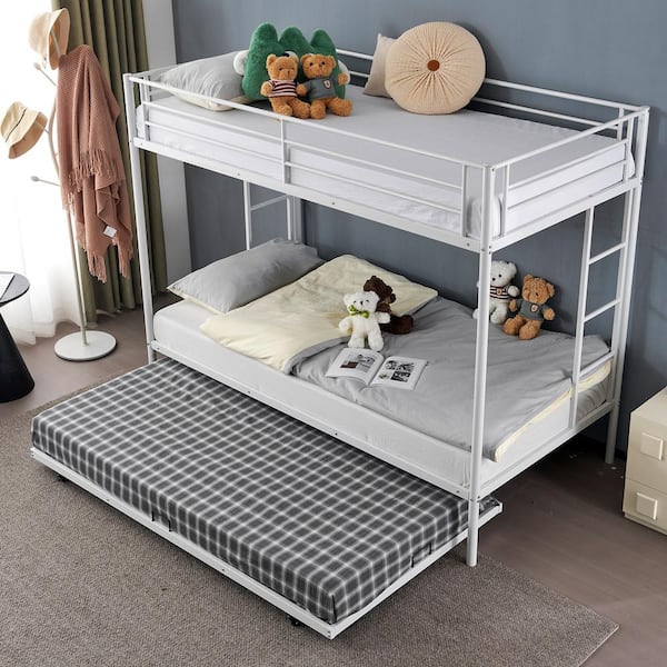 Winado White Twin Bunk Bed with Trundle