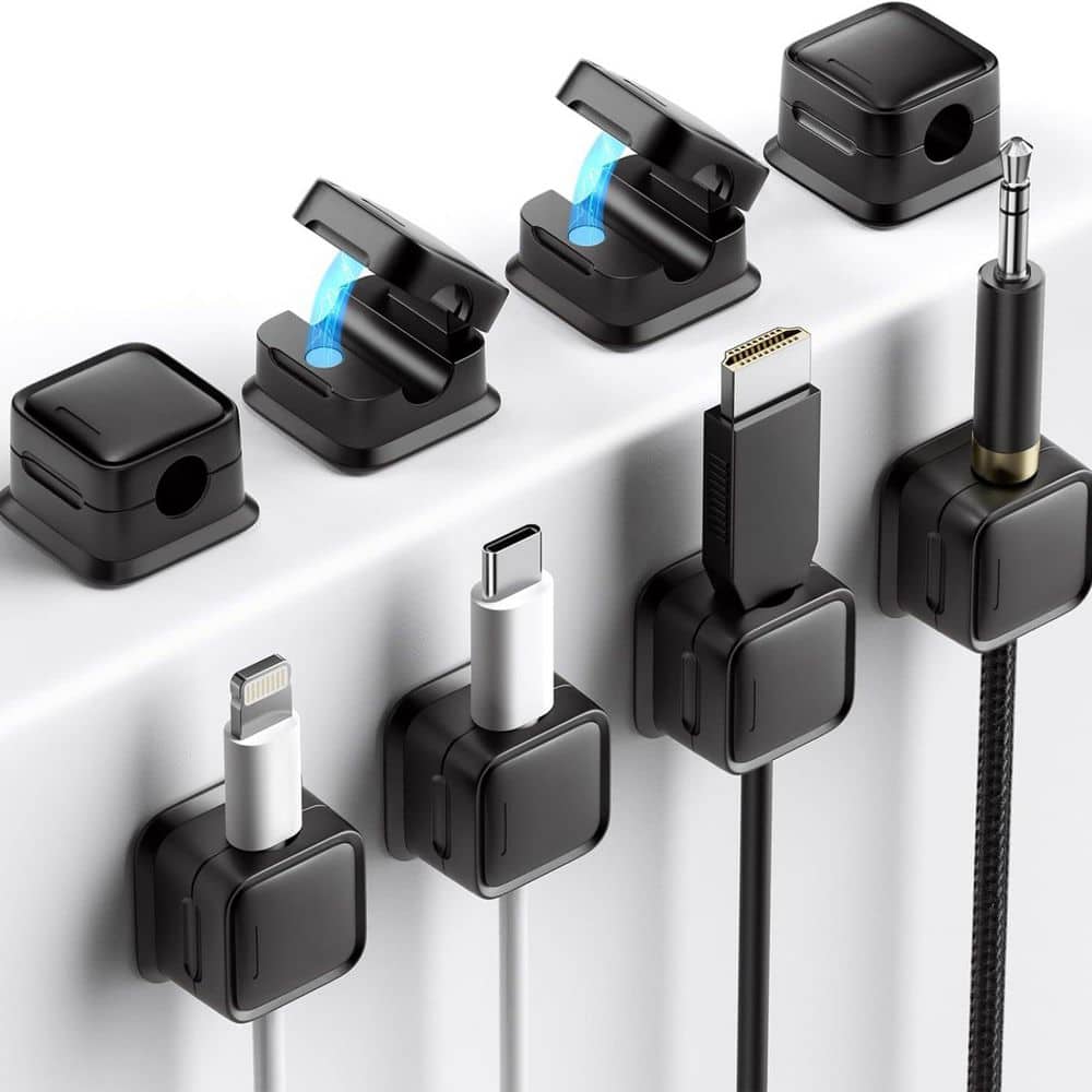 8 Pack Magnetic Cord Organizer Holder Strong Adhesive Desk Cable Management for Home Office Desk Nightstand in Black