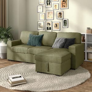 Roseshire 92.5 in. Straight Arm 1-Piece Chenille Reversible L Shaped Sectional Sleeper Sofa in Green