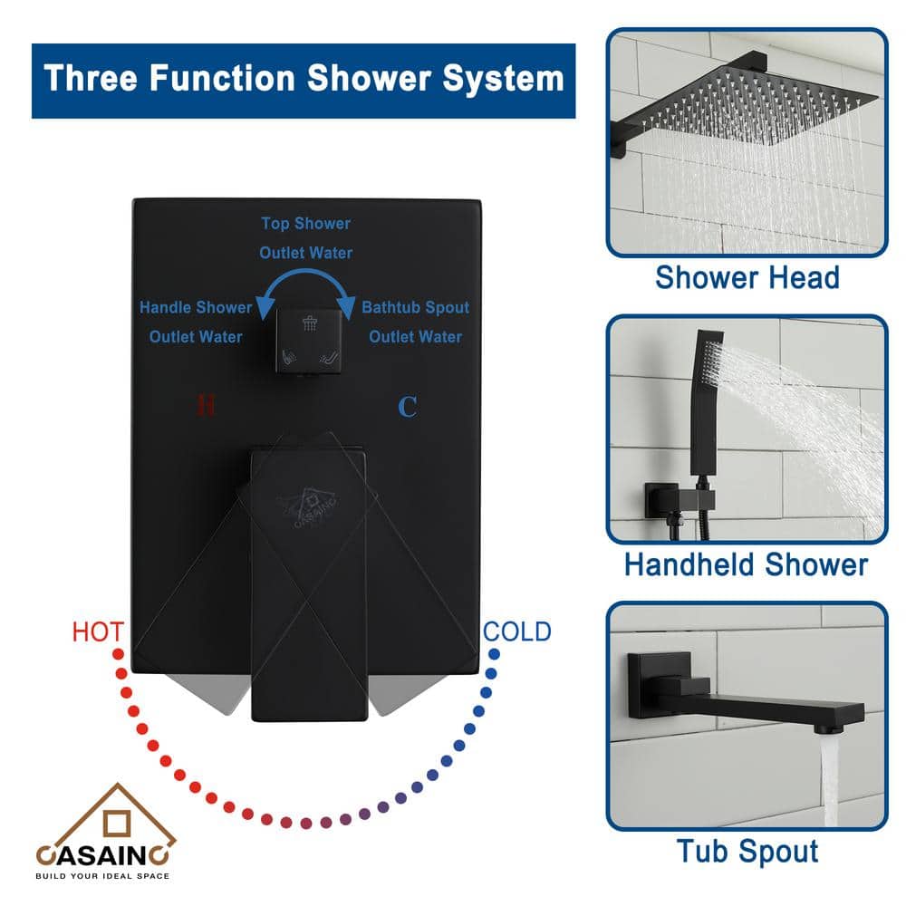 Matte Black Large Square Dual Rain Shower System