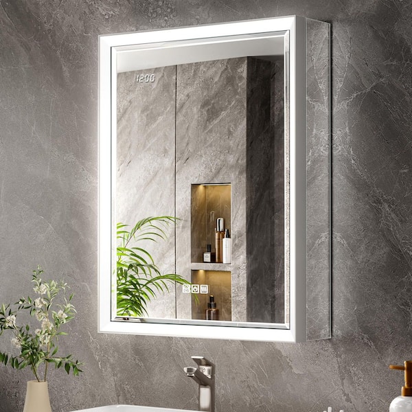 Anglora 20 in.W x 26 in.H Beveled Edge Rectangular Recessed/Surface Wall Medicine Cabinet with Mirror&Light(side mirror)