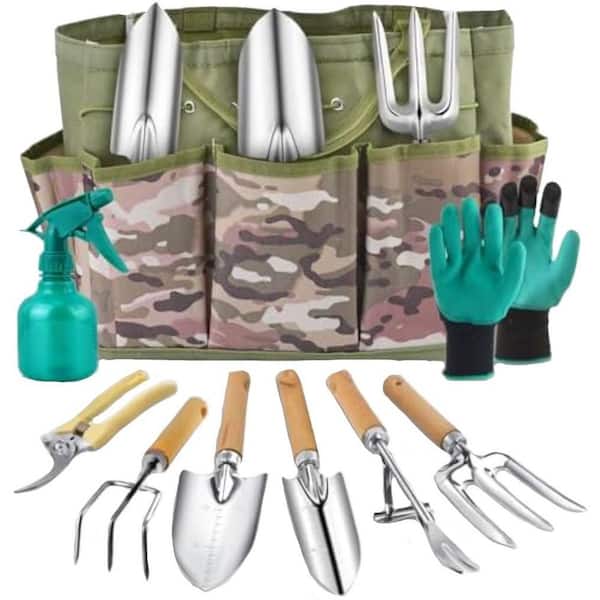9-Piece Garden Tool Set with Ergonomic Wooden Handles Stainless Steel Tools Organizer Tote Gloves Gift for Women