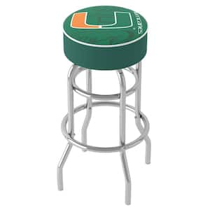 University of Miami Fade 31 in. Green Backless Metal Bar Stool with Vinyl Seat