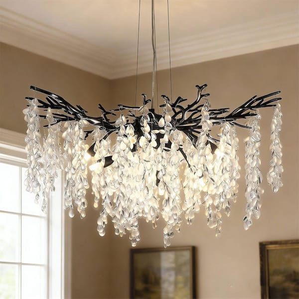 Emeritpro 10-Light Matte Black Crystal Branch Chandelier with