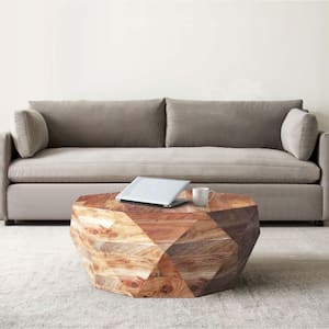 Bon 33 in. Natural Brown Round Diamond Acacia Wood Coffee Table with Smooth Top