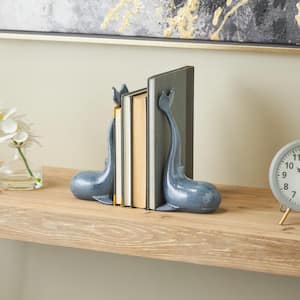 Blue Metal Dolphin Bookends with Raised Tails (Set of 2)