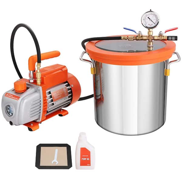 3 Gal. Vacuum Chamber and 3.5 CFM Pump Kit, Tempered Glass Lid Vacuum Degassing Chamber Kit, Single Stage Vacuum Pump
