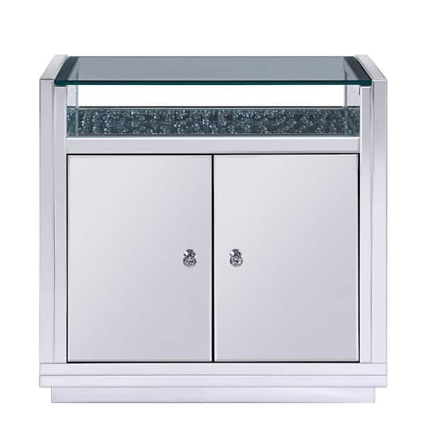 Acme Furniture Nysa 31 in. Clear Standard Rectangle Mirrored Console Table with Cabinets