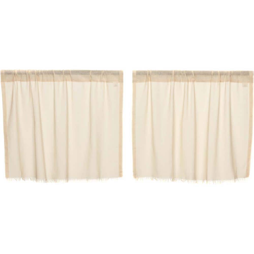 Natural Cream Cotton Sheer Rod Pocket Kitchen Tier Curtains