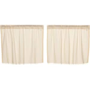 Tobacco Cloth 36 in. W x 24 in. L Cotton Sheer Fringed Edge Rod Pocket Farmhouse Cafe Curtain in Natural Cream Pair