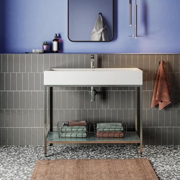 Swiss Madison Pierre 40 in. W x 18.1 in. D Bath Vanity in Chrome with Ceramic Vanity Top in White with White Basin